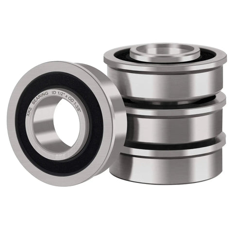 Beefy 4 Pack Flanged Ball Bearings Sealed Chrome Steel For Lawn Mowers Wheelbarrows Carts And Hand Trucks With Half Inch Shaft And One And Three Eighths Inch Hub