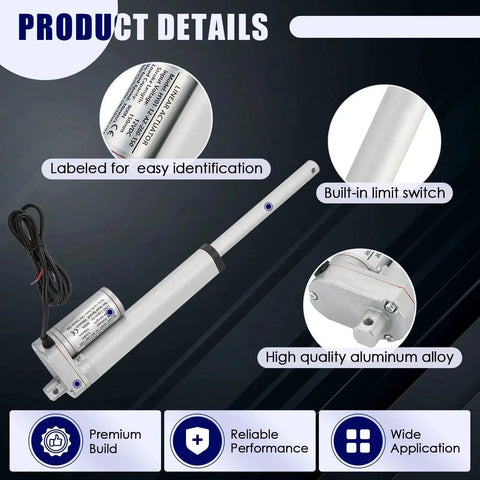 Beefy 12V DC Linear Actuator With 6 Inch Stroke And Mounting Bracket 900N Maximum Lift for Recliners, labeled for easy identification.