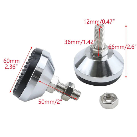 Beefy Heavy Duty M12 Thread Self Leveling Feet 2 Inch Adjustable Leg Levelers for workbenches, machines, cabinets with measurements