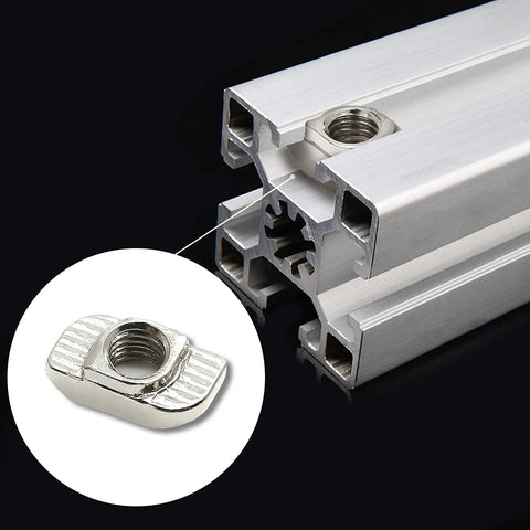 Beefy Heavy Duty Sliding T Nuts for 4040 Aluminum Extrusion M8 Thread Hammer Head T Nut 50 Pcs installed in aluminum profile