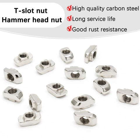 Beefy Heavy Duty Sliding T Nuts for 4040 Aluminum Extrusion M8 Thread Hammer Head T Nut 50 Pcs shown on white background
