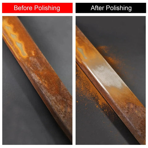 Before and after comparison of metal surface using 24 Piece Sanding Sponge Set 180 To 3000 Grit Foam Hand Sander 3x4in Wet Dry.