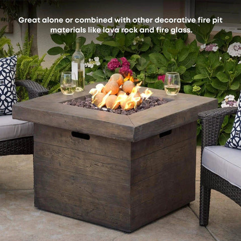 15-Pack Beige Ceramic Balls - 3” Round Fire Stones in fire pit on patio