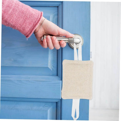 Reduce annoying door slams with this 3 pack of door silencers, a simple no drill installation on a blue door handle, beige cotton cushion.