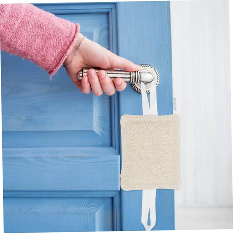 9 Piece Door Silencers No Drill Door Slam Stoppers for Nursery Easy Install Silent Latch Covers shown on a blue door handle