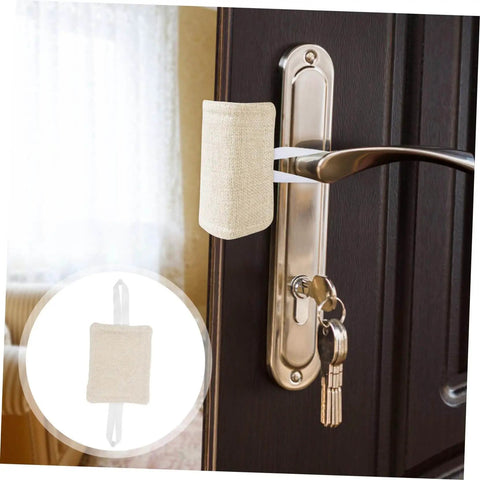 9 Piece Door Silencers No Drill Door Slam Stoppers For Nursery Easy Install Silent Latch Covers shown installed on door handle