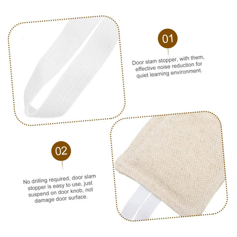 Silence noisy doors with this 3-pack of no drill door silencers showing beige fabric and strap for easy installation on doors.