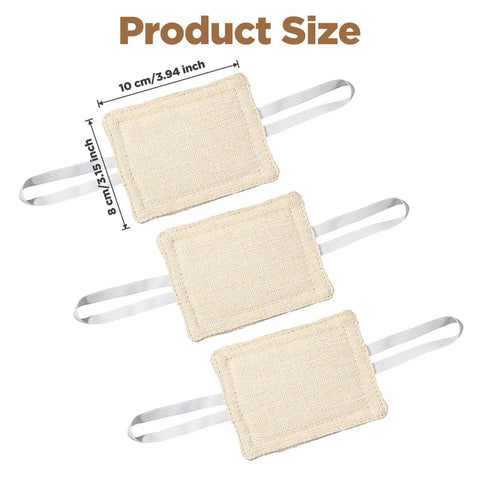 Three Pack Door Silencers For Quiet Close Cushions With Durable Straps And Elastic Bands No More Door Slams Noise Blocker Latch Cover Pads To Help Light Sleepers Sleep Peacefully Through The Night, beige fabric, showing size dimensions.