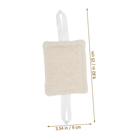 Three Pack Door Slam Stoppers Silencers for Doors Prevent Slamming with Easy No Drill Installation Attach to Door Knobs Without Tools Safe for Kids and Bedrooms, beige rectangular cushion with white straps, dimensions shown.