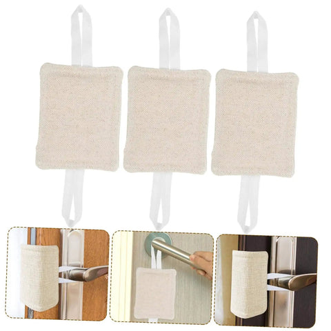 9 Piece Door Slam Stopper Silencer Set for noise reduction shown in beige, displayed off and on various door handles.