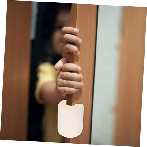Child holding door with Two Pack Pinch Door Safety Stopper Silencer Set With Finger Protector And Door Guard For Home Use installed on edge