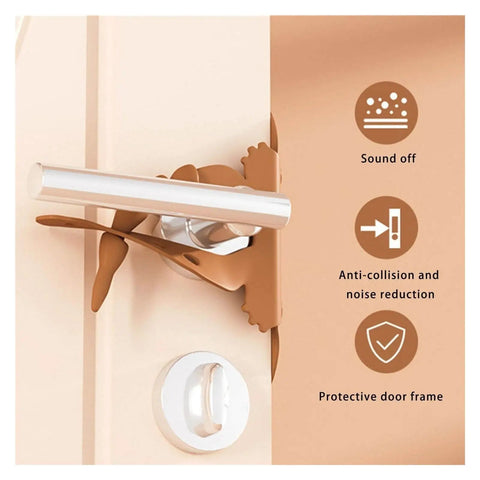Soft Padded Door Cushions for Noise Reduction and Slamming Prevention, Non Marking Silicone Door Silencers installed on a door handle.