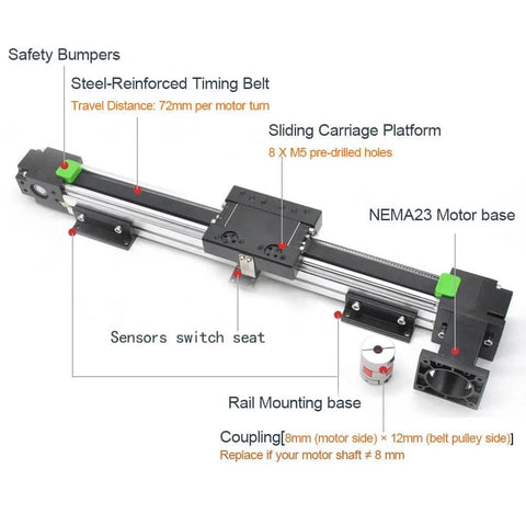 High Speed 400 MM 16 INCH Stroke Belt Drive Linear Guide Rail Motion Slide Actuator Module with NEMA 23 motor base