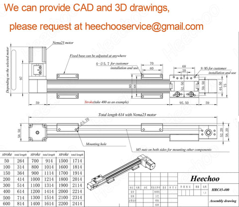 Technical drawing of Belt Drive Motorized Linear Stage Actuator 600MM Fast Linear Motion Slide Rails for CNC kit.