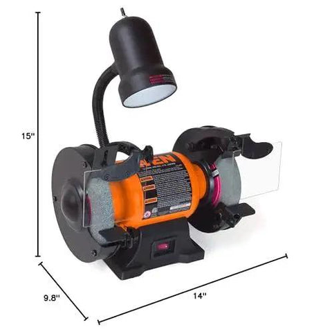 2.1 Amp Bench Grinder With Flexible Work Light 6 Inch By 3 Quarter Inch Grinding Wheels 60 Grit And 36 Grit For Sharpening Tools