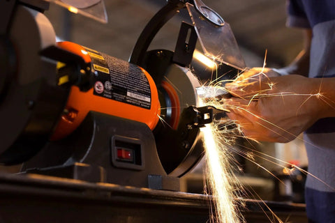 2.1 Amp Bench Grinder With Flexible Work Light 6 Inch By 3 Quarter Inch Grinding Wheels 60 Grit And 36 Grit For Sharpening Tools Knives