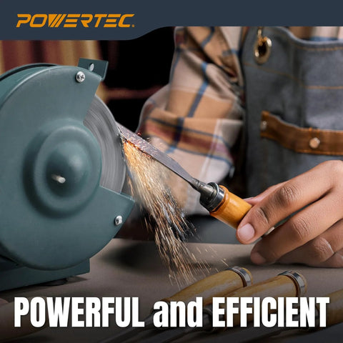 Using 6 Inch Aluminum Oxide Grinding Wheel 150 Grit For Bench Grinder with Half Inch Arbor to sharpen a chisel, sparks visible