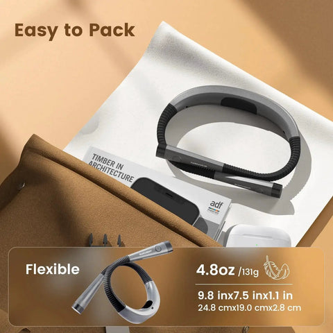 Three Color Temperature Modes And Six Brightness Levels Bendable Neck Reading Light USB Rechargeable Battery With An 80 Hour Run Time shown in packaging.