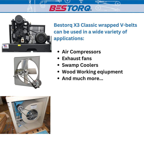 BESTORQ X3 V-belts used in air compressors and exhaust fans applications