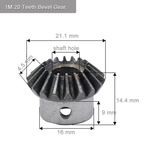 Bevel Gear Set 1M 20 Teeth 90 Degree Steering 2 Pcs M5 Fixing Hole 5mm Shaft, showing detailed dimensions