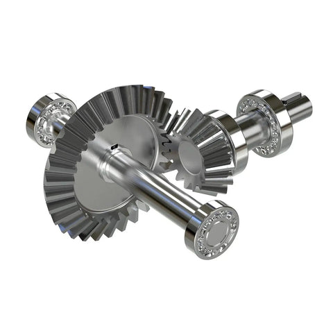 Bevel Gear 0.8 Module 1To1 15 Teeth Pinion 4mm Hole 4mm Shaft 45 Steel Black, installed in machinery setup.