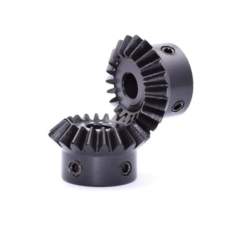 Bevel Gear Set 2Pcs 1.5M 20 Teeth 12mm Shaft M5 Fixing Hole 1 to 1 Steering Gear, black metal two gear pairing close-up