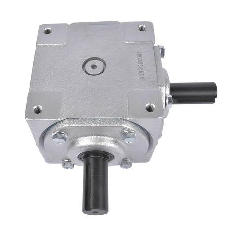 Beefy 40 HP Right Angle Bevel Gearbox With 2 Keyed Shafts 1 To 1 Cast Iron showing front view with cast iron casing
