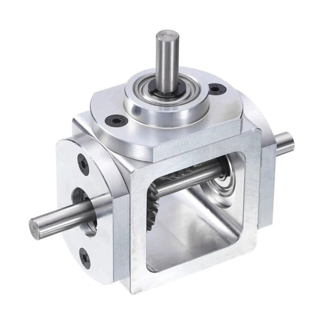 Bevel Gearbox 90 Degree 1to1 With Dual 6mm Output Shafts Aluminum DIY Frame, shown in front view