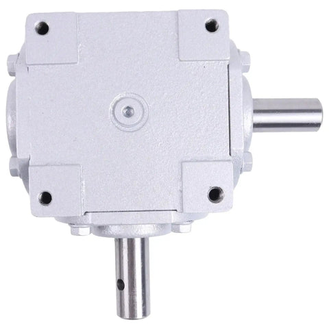 Front view of Heavy Duty 40 HP Right Angle Bevel Gearbox 1:1 1800 RPM Crosshole Keyed Shaft with visible industrial shafts.