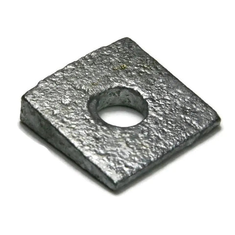 Beveled Square Washers Hot Dipped Galvanized Half Inch Qty 25, showing a textured metal washer with beveled edge and square shape.