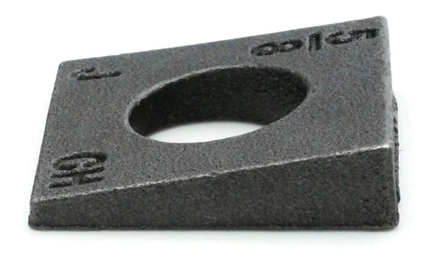 Beveled Square Washers Plain Malleable Iron 3/8 To 1-1/2 Inch, side view showing hole and angled design.