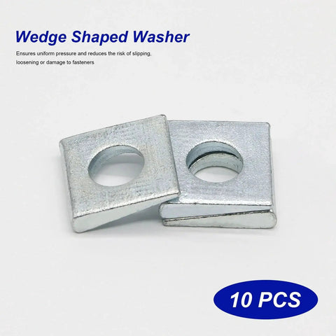 Beveled Square Washer Set delivers a flat, load-distributing surface for bolts on inclined or uneven surfaces, 10 pcs shown