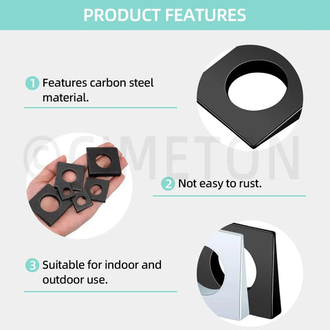 Beveled Square Plate Washer Set 34Pcs in 6 Sizes M8 to M20 with Round Holes made of carbon steel; rust-resistant, indoor/outdoor use.