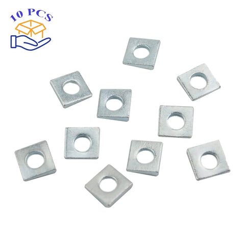 Beveled Square Washers 3/8 in ID by 7/8 in OD galvanized carbon steel pack of 10 shown in scattered view