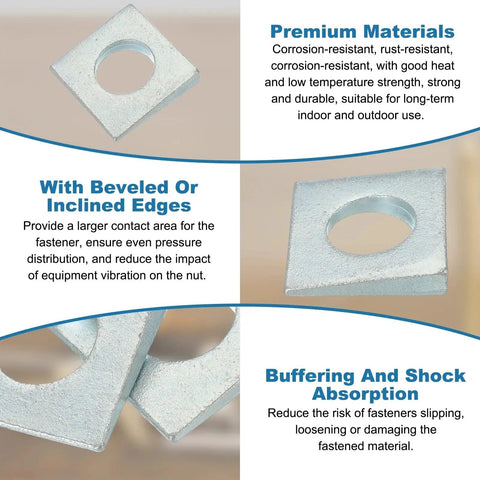 Beveled M8 Square Washers 20 Pcs 2 To 4.7mm Thick White 9mm ID with beveled edges for pressure distribution and shock absorption.