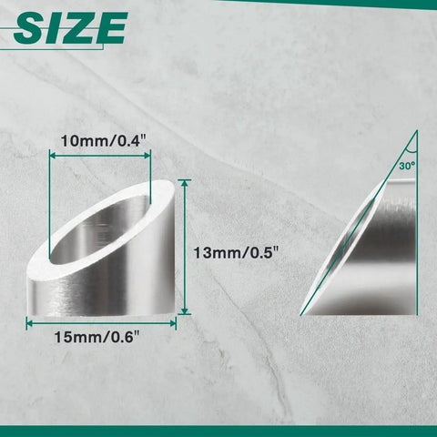 Beveled Washer 3/8 Inch 30 Degree Angled 316 Stainless Steel For Cable Railings, size dimensions displayed