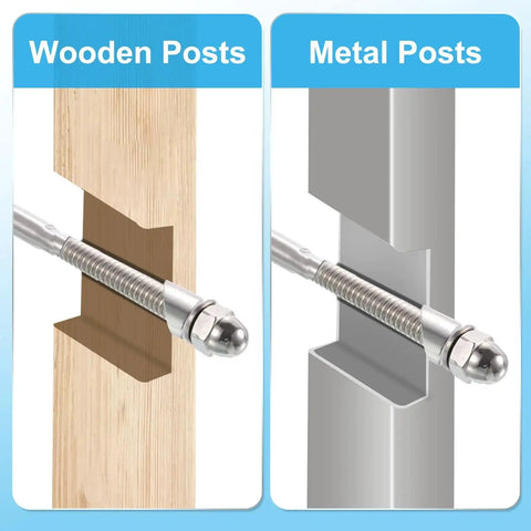 1/4 37 Degree Beveled Washer for Cable Railing T316 Stainless Steel with examples on wooden and metal posts