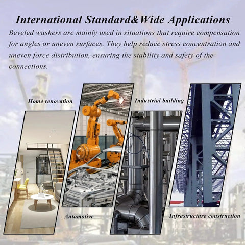 Applications of Beveled Square Washers 3/8 in ID by 7/8 in OD galvanized carbon steel pack of 10 in various industries