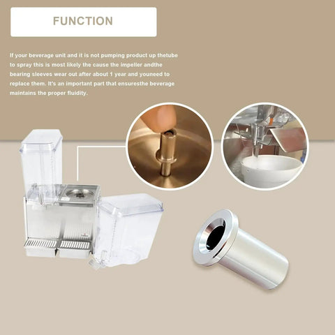 Six Pack 3220 Bearing Sleeves Replacement For Beverage Dispensers with inserted sleeve, showing stainless steel design and dispenser use.