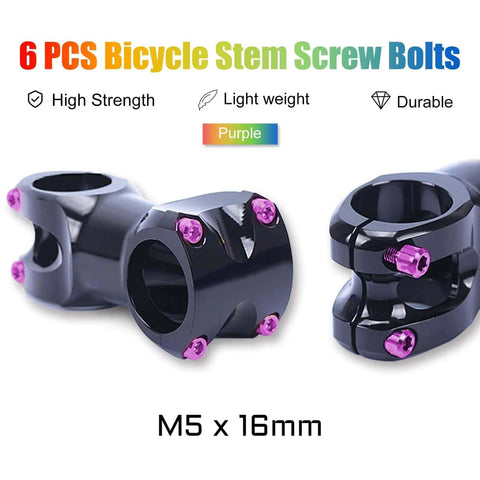 SPEEDWOX 6pcs Bicycle Stem Screw with Washers Set Titanium Alloy Bike Allen Hex M5 x 16mm Purple Bolts