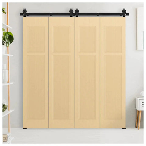 Hardware Kit Only For Top Mounted Sliding Bifold Barn Door In Black Finish 75 Five Eighths Inch Track installed on wooden doors