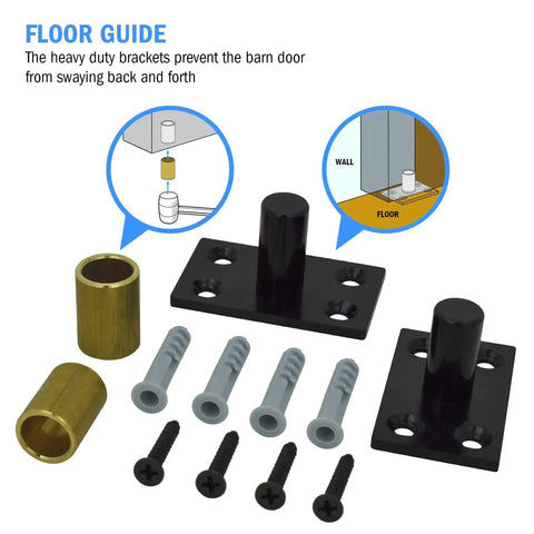 Hardware Kit Only For Top Mounted Sliding Bifold Barn Door In Black Finish 75 Five Eighths Inch Track Durable Steel Construction Includes All Mounting Hardware Door Panels Not Included Easy Installation For Garage Or Interior Barn Door Projects with floor guide components.
