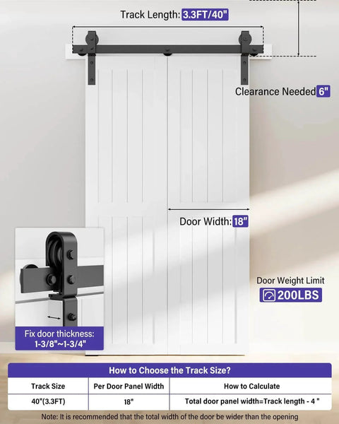 Bifold Barn Door Hardware: 40 inch Bi-fold Sliding Barn Door Hardware Track Kit for 36" Closet Doors with installation guide