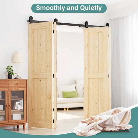 Bifold Barn Door Hardware Kit 48 Inch Track Heavy Duty Sliding System For Up To Four Eleven And A Half Inch Panels Installed