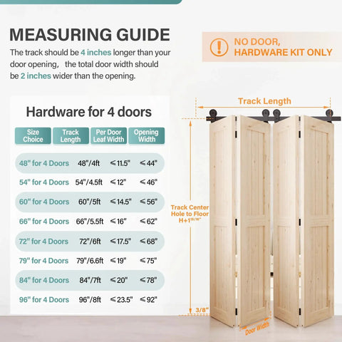 Bifold Barn Door Hardware Kit 48 Inch Track Heavy Duty Sliding System For Up To Four Eleven And A Half Inch Panels DIY Use