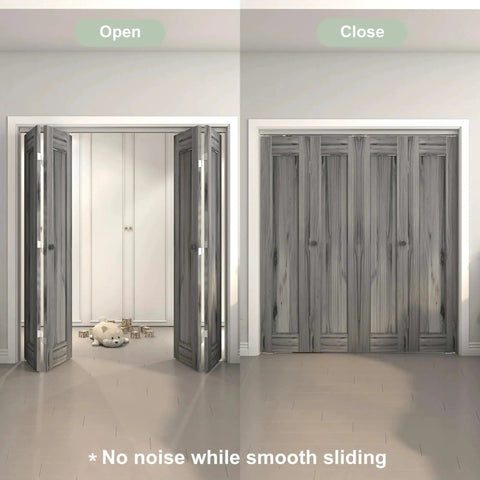 60 Inch Bifold Door Hardware Kit For Four Doors Aluminum Top Mounted Sliding Barn Door Hardware installed view
