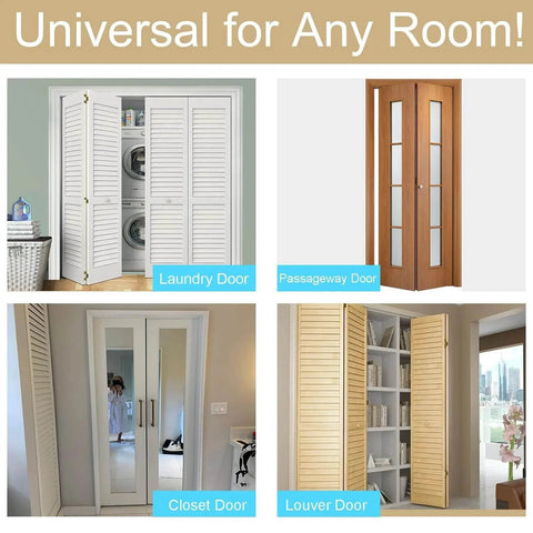 Four bi-fold doors for laundry, passageway, closet, and louver using 2 Pack Bifold Door Hardware Kits with 36 Inch Long Track.