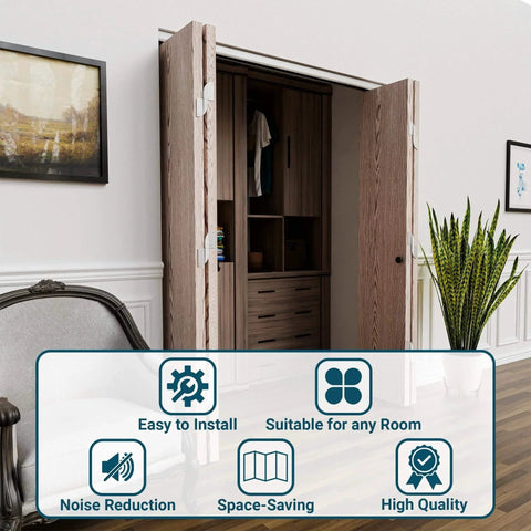 96 inch Bifold Door Hardware Kit installed on a closet, showing smooth operation. Suitable for any room with space-saving design.