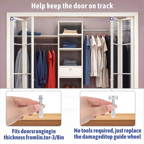 Bifold Closet Door Hardware Kit With 16 Pieces Top Roller Guide Wheels And Top Pivots, Spring Loaded Replacement Parts