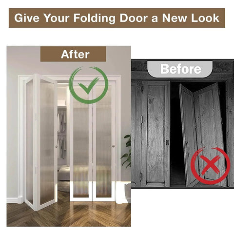 Before and after comparison of bifold door using Bifold Door Hardware Repair Kit, showing improved and smooth operation.
